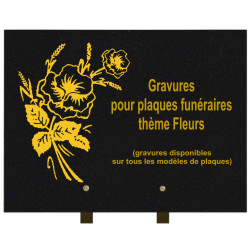 PLAQUE FUNÉRAIRE 30X40 FLEURS GRANIT SUR PIEDS