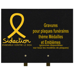 PLAQUE FUNÉRAIRE 30X40 MÉDAILLES ET EMBLÈMES GRANIT SUR PIEDS