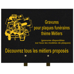 PLAQUE FUNÉRAIRE 30X40 MÉTIERS GRANIT SUR PIEDS