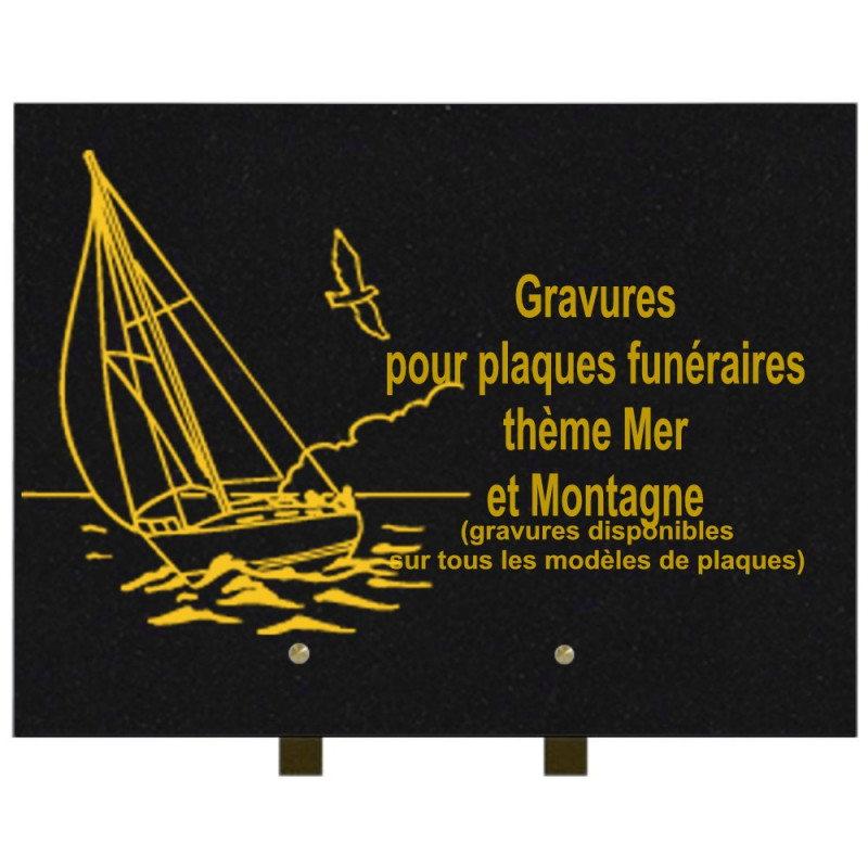 PLAQUE FUNÉRAIRE 30X40 MER ET MONTAGNE GRANIT SUR PIEDS