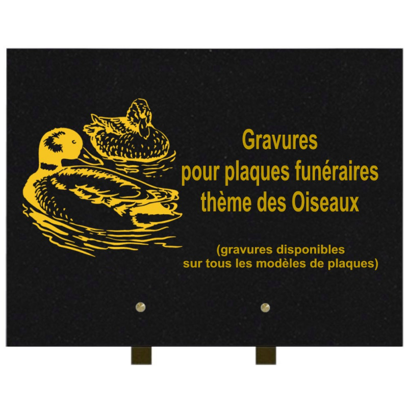 PLAQUE FUNÉRAIRE 30X40 THÈME OISEAUX GRANIT SUR PIEDS