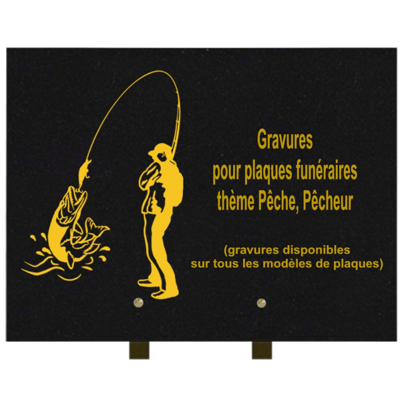 PLAQUE FUNÉRAIRE 30X40 PÊCHE PÊCHEURS GRANIT SUR PIEDS