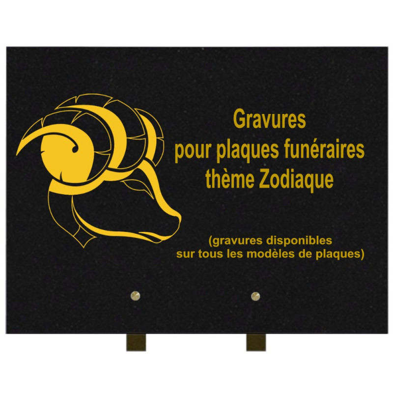 PLAQUE FUNÉRAIRE 30X40 ZODIAQUE GRANIT SUR PIEDS