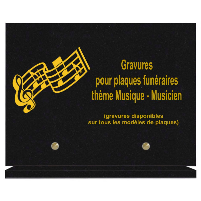 PLAQUE FUNÉRAIRE 20X30 MUSIQUE MUSICIENS GRANIT SUR SOCLE