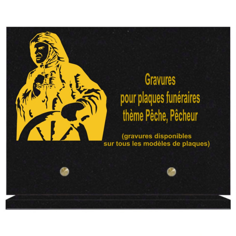 PLAQUE FUNÉRAIRE 20X30 PÊCHE PÊCHEURS GRANIT SUR SOCLE