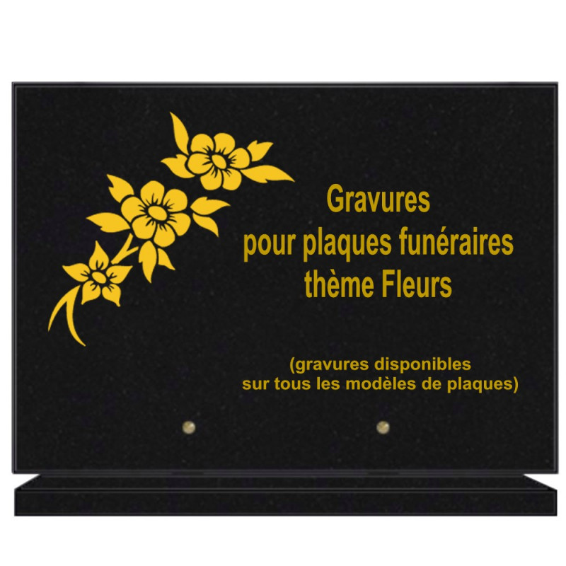 PLAQUE FUNÉRAIRE 25X35 FLEURS GRANIT SUR SOCLE