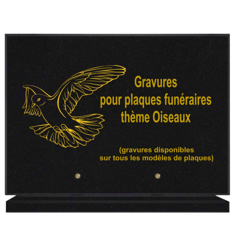 PLAQUE FUNÉRAIRE 20X30 OISEAUX GRANIT SUR SOCLE