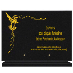 PLAQUE FUNÉRAIRE 25X35 PARCHEMINS ET ARABESQUES GRANIT SUR SOCLE