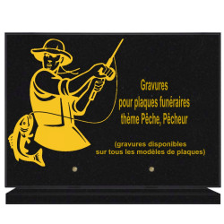 PLAQUE FUNÉRAIRE 25X35 PÊCHEURS PÊCHE GRANIT SUR SOCLE