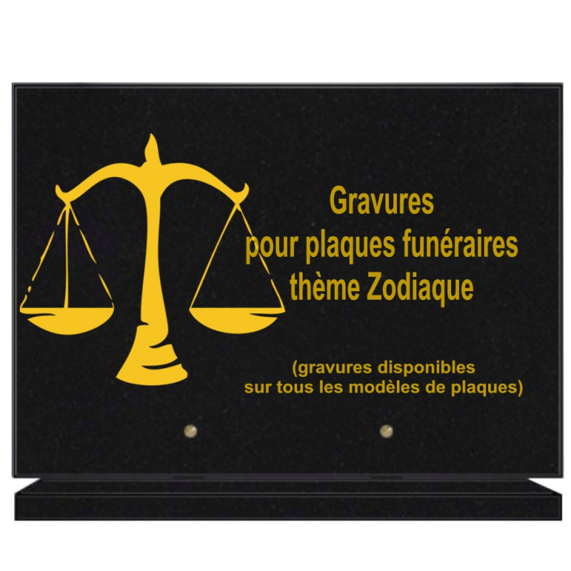 PLAQUE FUNÉRAIRE 25X35 SIGNES DU ZODIAQUE GRANIT SUR SOCLE