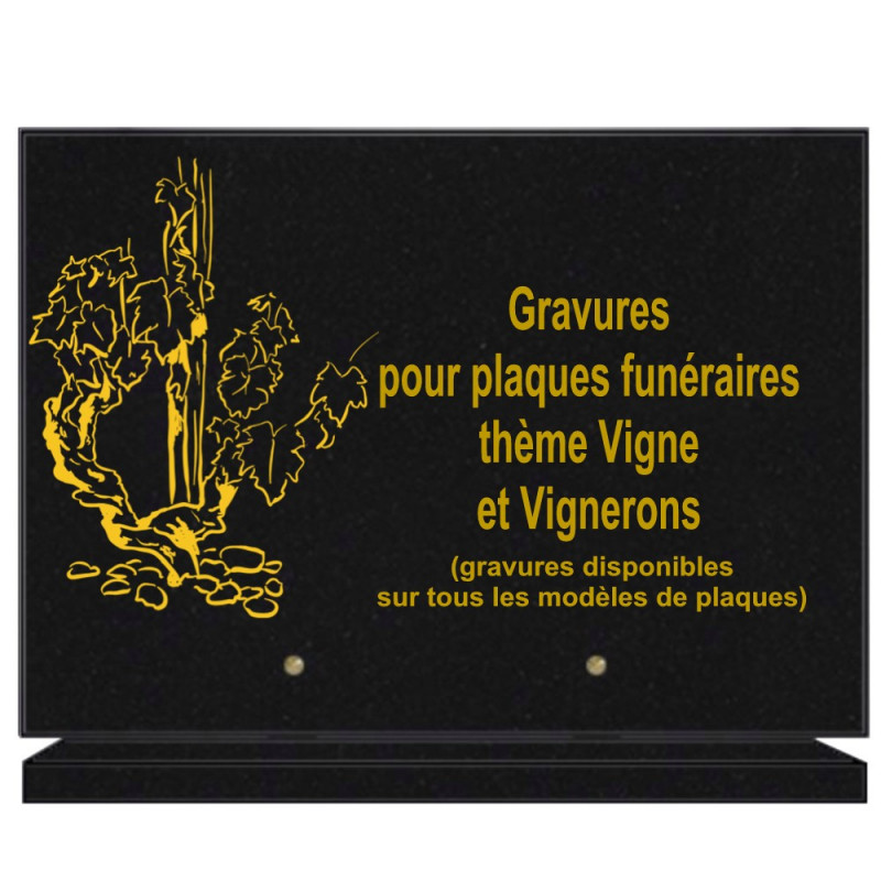 PLAQUE FUNÉRAIRE 25X35 VIGNE VIGNERON GRANIT SUR SOCLE