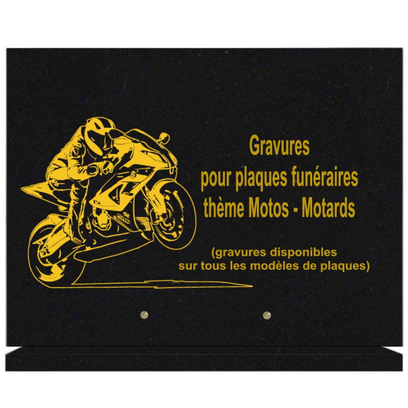 PLAQUE FUNÉRAIRE 30X40 SUR SOCLE GRANIT MOTOS MOTARDS