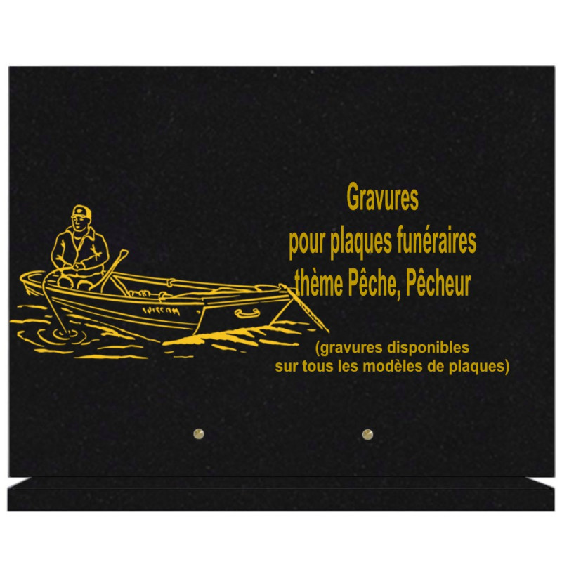 PLAQUE FUNÉRAIRE 30X40 SUR SOCLE GRANIT PÊCHEURS PÊCHE