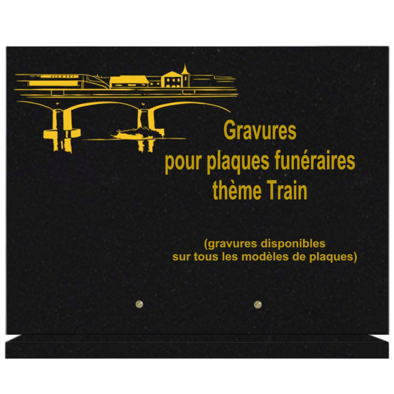 PLAQUE FUNÉRAIRE 30X40 SUR SOCLE GRANIT TRAINS