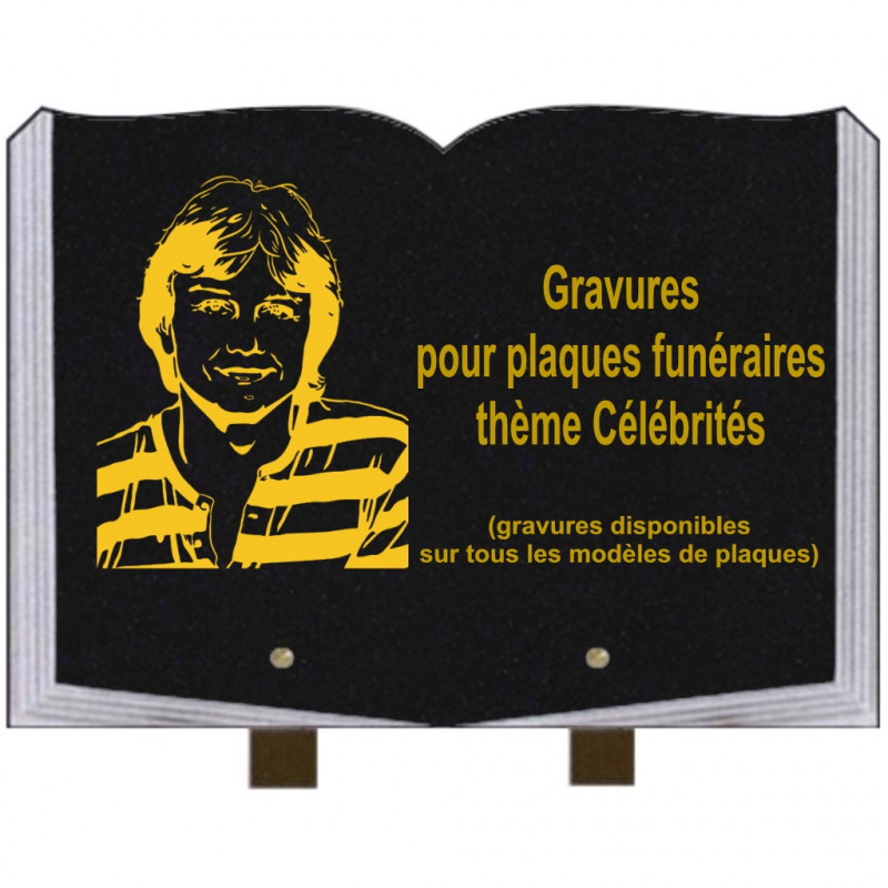 PLAQUE FUNÉRAIRE 25X35 LIVRE GRAVURES CÉLÉBRITÉS SUR PIEDS