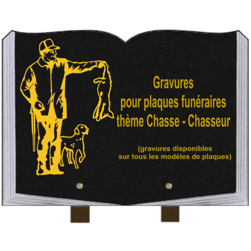 PLAQUE FUNÉRAIRE 25X35 LIVRE GRAVURES CHASSEUR SUR PIEDS