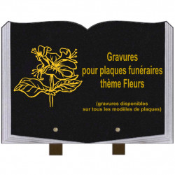 PLAQUE FUNÉRAIRE 25X35 LIVRE GRAVURES FLEURS SUR PIEDS