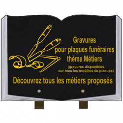 PLAQUE FUNÉRAIRE 25X35 LIVRE GRAVURES MÉTIERS SUR PIEDS