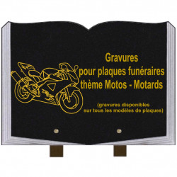 PLAQUE FUNÉRAIRE 25X35 LIVRE GRAVURES MOTARDS MOTOS SUR PIEDS