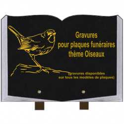 PLAQUE FUNÉRAIRE 25X35 LIVRE GRAVURES OISEAUX SUR PIEDS