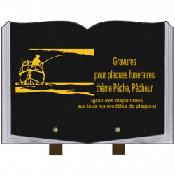 PLAQUE FUNÉRAIRE 25X35 LIVRE GRAVURES PÊCHE PÊCHEURS SUR PIEDS