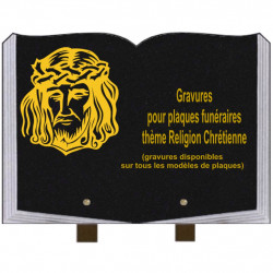 PLAQUE FUNÉRAIRE 25X35 LIVRE GRAVURES RELIGIONS SUR PIEDS