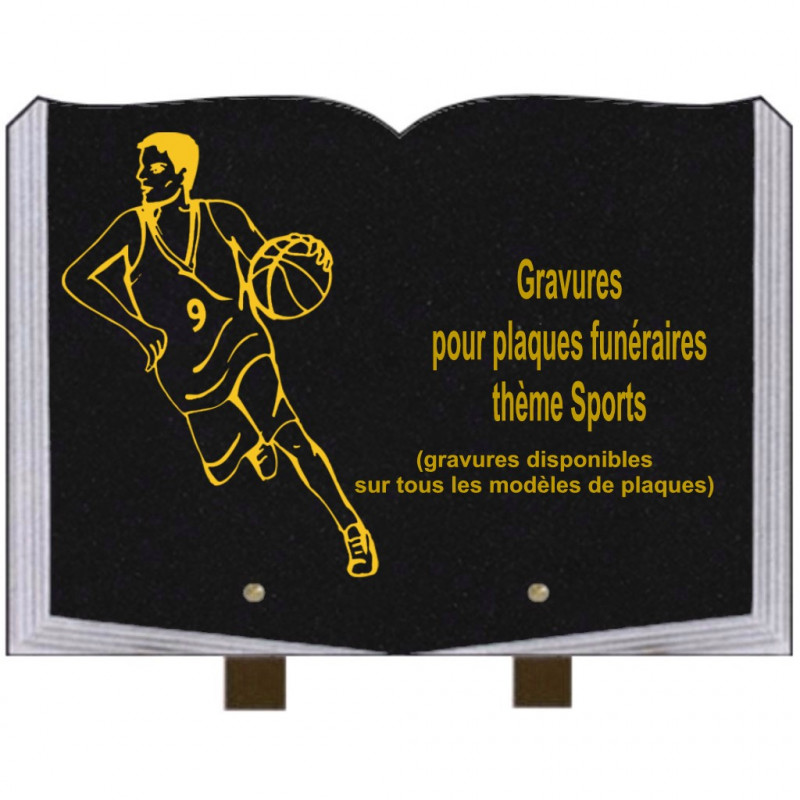 PLAQUE FUNÉRAIRE 25X35 LIVRE GRAVURES SPORTS SUR PIEDS