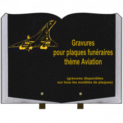 PLAQUE FUNÉRAIRE 30X40 LIVRE SUR PIEDS THÈME AVIONS AVIATION