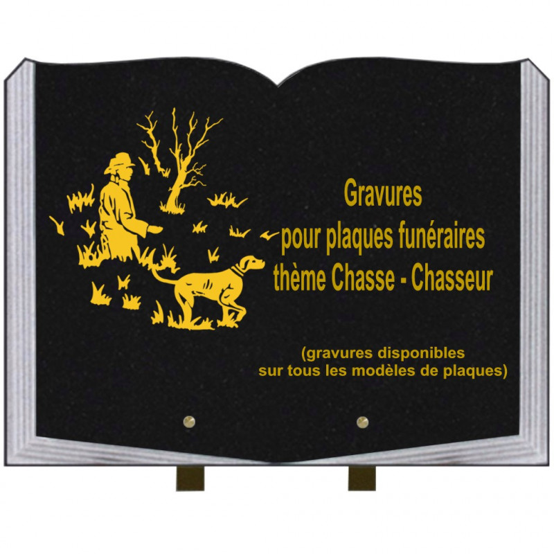 LAQUE FUNÉRAIRE 30X40 LIVRE SUR PIEDS THÈME CHASSE CHASSEUR