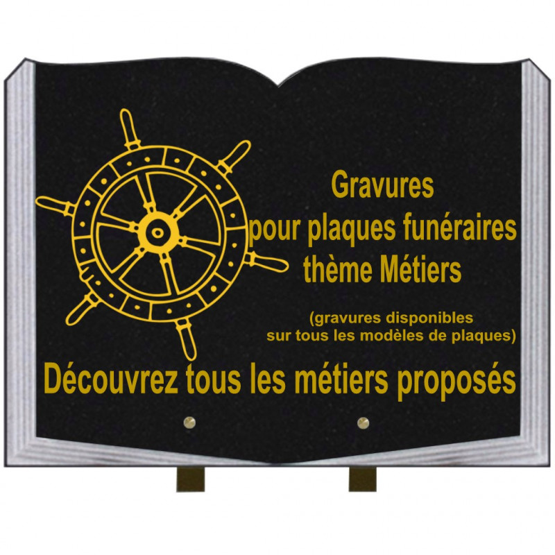 PLAQUE FUNÉRAIRE 30X40 LIVRE SUR PIEDS THÈME MÉTIERS