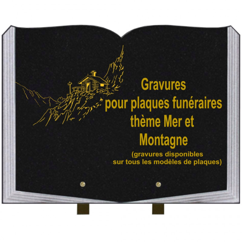 PLAQUE FUNÉRAIRE 30X40 LIVRE SUR PIEDS THÈME MER ET MONTAGNE