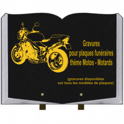 PLAQUE FUNÉRAIRE 30X40 LIVRE SUR PIEDS THÈME MOTOS MOTARDS