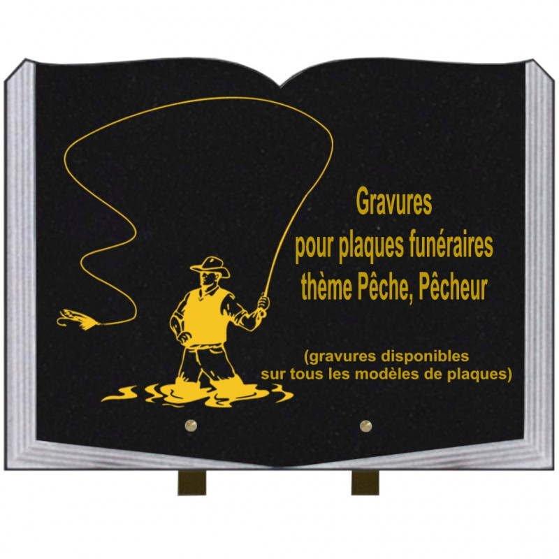 PLAQUE FUNÉRAIRE 30X40 LIVRE SUR PIEDS THÈME PÊCHEUR PÊCHE