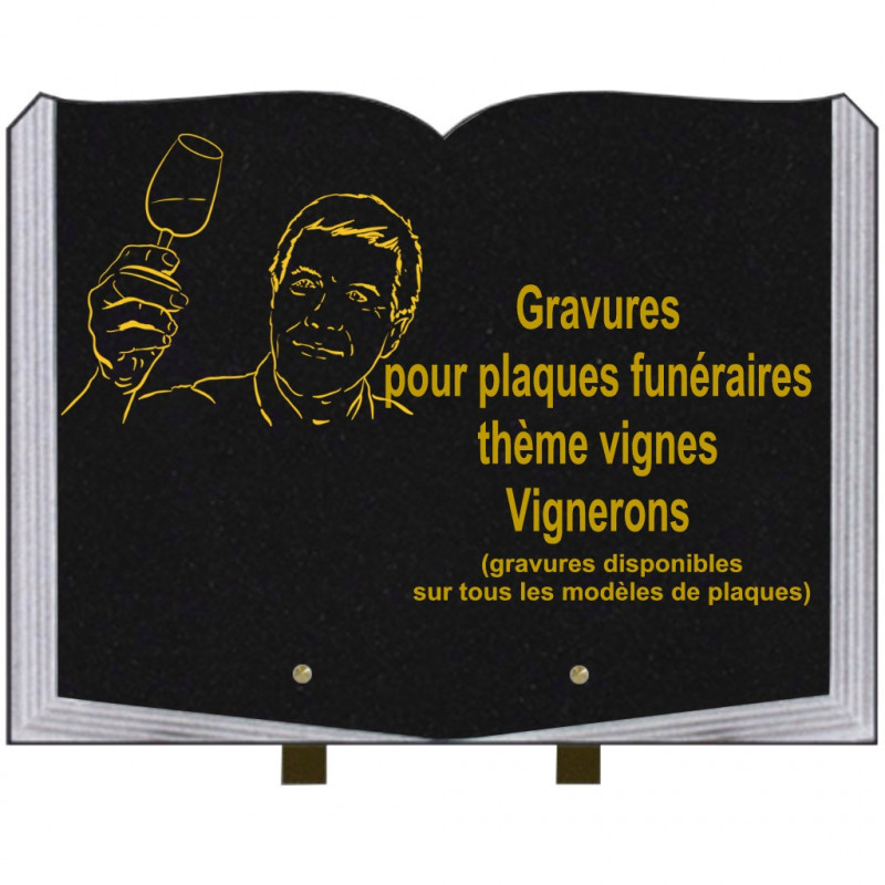 PLAQUE FUNÉRAIRE 30X40 LIVRE SUR PIEDS THÈME VIGNES VIGNERONS