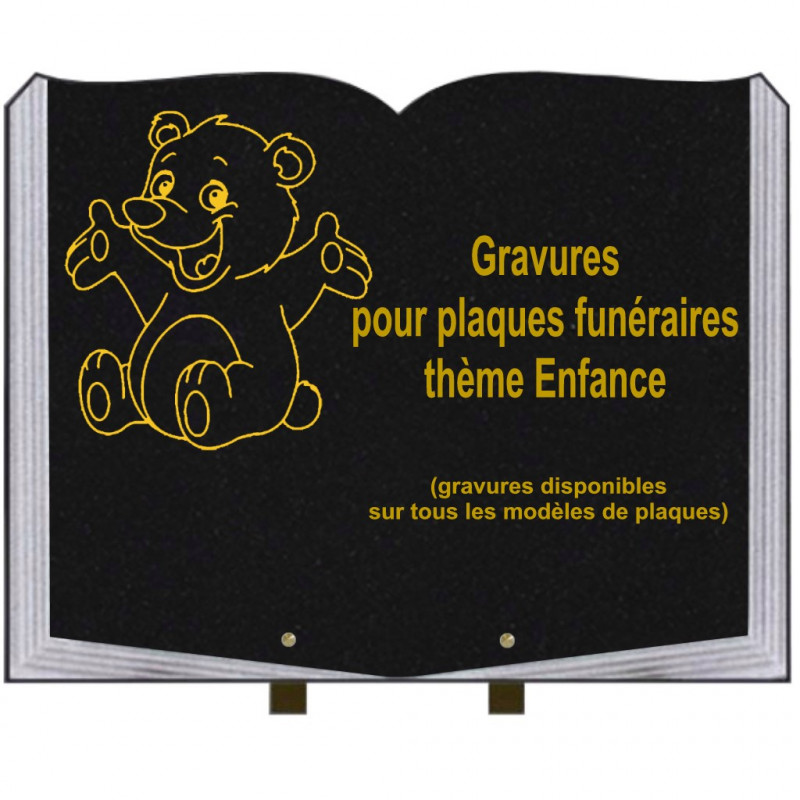 PLAQUE FUNÉRAIRE 35X45 LIVRE SUR PIEDS GRANIT ENFANCE