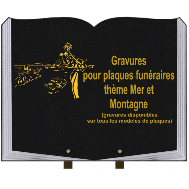 PLAQUE FUNÉRAIRE 35X45 LIVRE SUR PIEDS GRANIT MER ET MONTAGNE