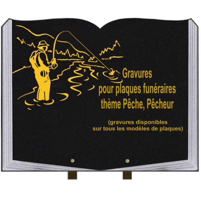 PLAQUE FUNÉRAIRE 35X45 LIVRE SUR PIEDS GRANIT PÊCHE PÊCHEURS