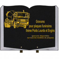 PLAQUE FUNÉRAIRE 35X45 LIVRE SUR PIEDS GRANIT POIDS LOURDS ET ENGINS