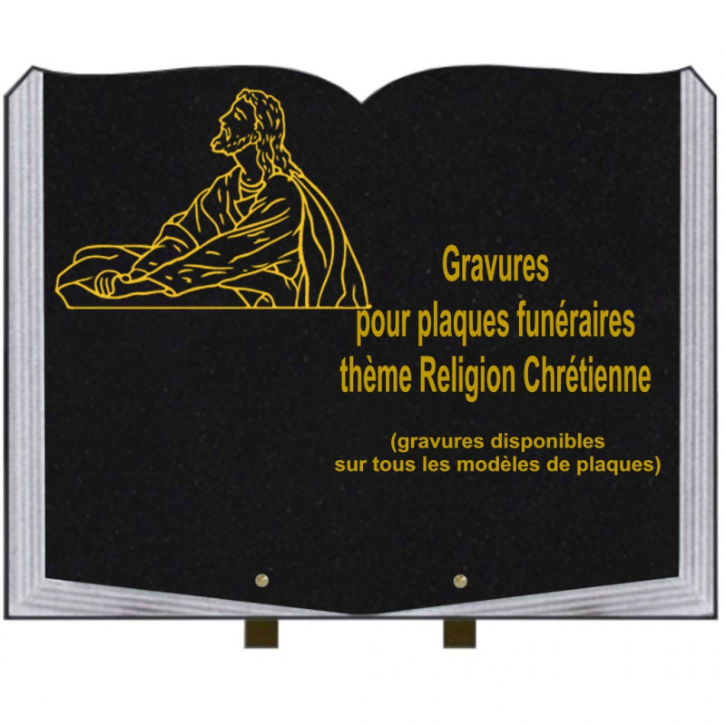 PLAQUE FUNÉRAIRE 35X45 LIVRE SUR PIEDS GRANIT RELIGIONS