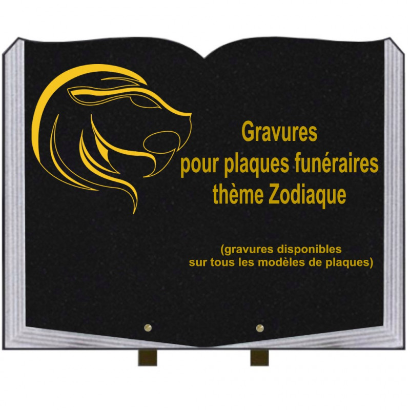 PLAQUE FUNÉRAIRE 35X45 LIVRE SUR PIEDS GRANIT ZODIAQUE