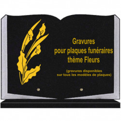 PLAQUE FUNÉRAIRE 25X35 LIVRE SOCLE FLEURS