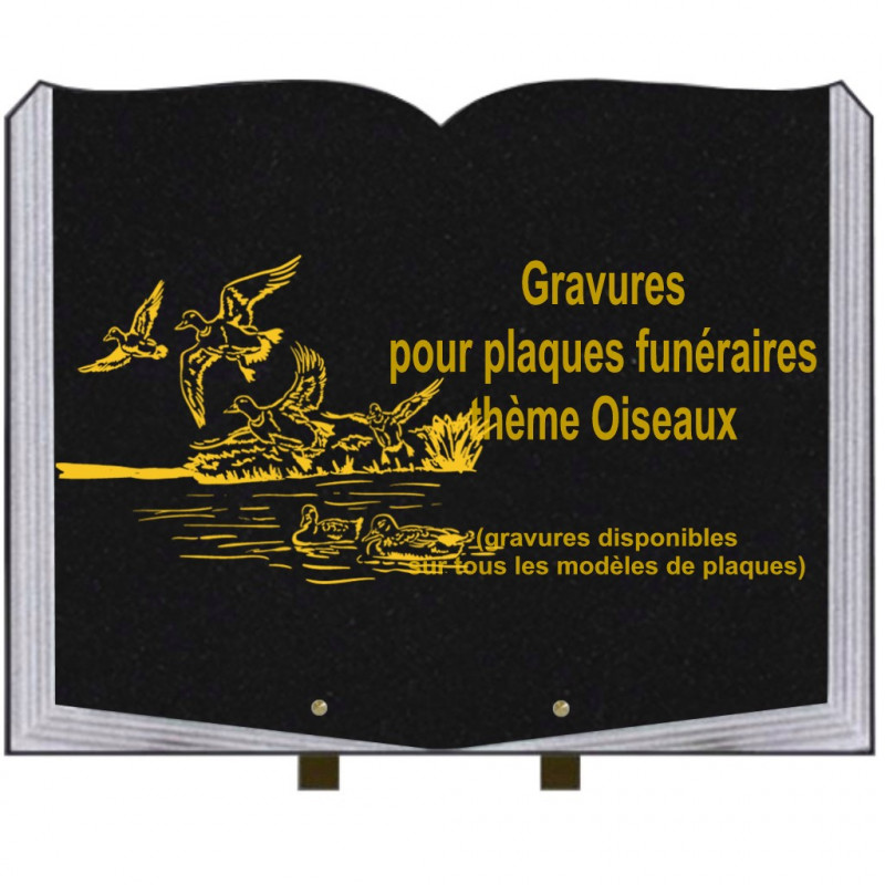 PLAQUE FUNÉRAIRE 35X45 LIVRE SUR PIEDS GRANIT OISEAUX