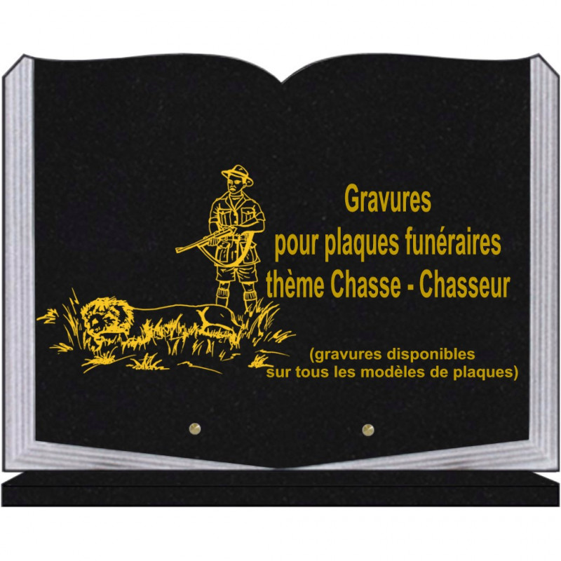 PLAQUE FUNÉRAIRE 30X40 LIVRE SUR SOCLE GRANIT CHASSE CHASSEURS