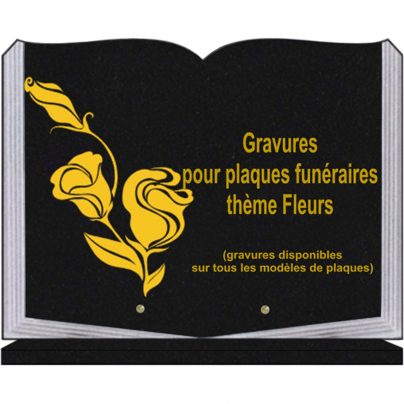 PLAQUE FUNÉRAIRE 30X40 LIVRE SUR SOCLE GRANIT FLEURS