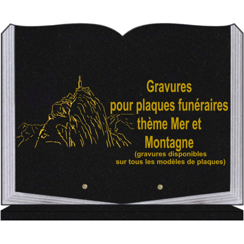 PLAQUE FUNÉRAIRE 30X40 LIVRE SUR SOCLE GRANIT MER ET MONTAGNE