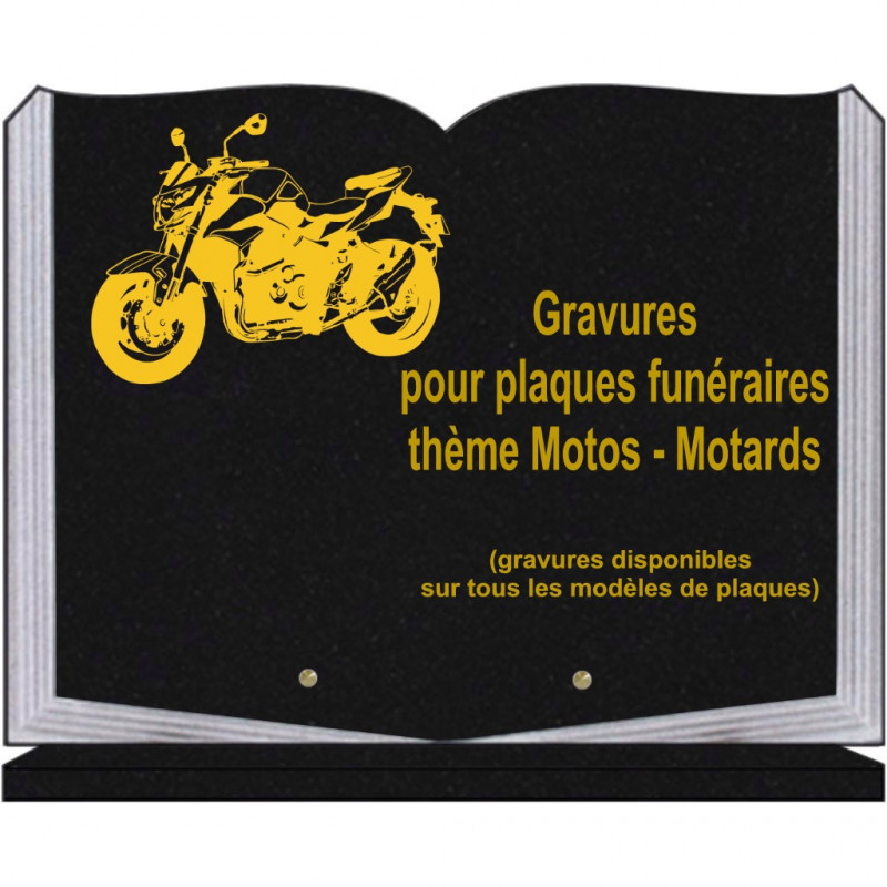 PLAQUE FUNÉRAIRE 30X40 LIVRE SUR SOCLE GRANIT MOTOS MOTARDS