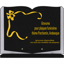 PLAQUE FUNÉRAIRE 30X40 LIVRE SUR SOCLE GRANIT PARCHEMIN ARABESQUE