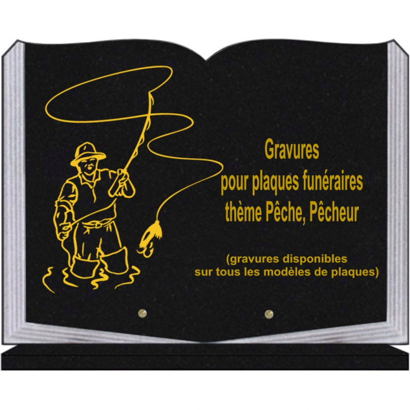 PLAQUE FUNÉRAIRE 30X40 LIVRE SUR SOCLE GRANIT PÊCHEURS PÊCHE