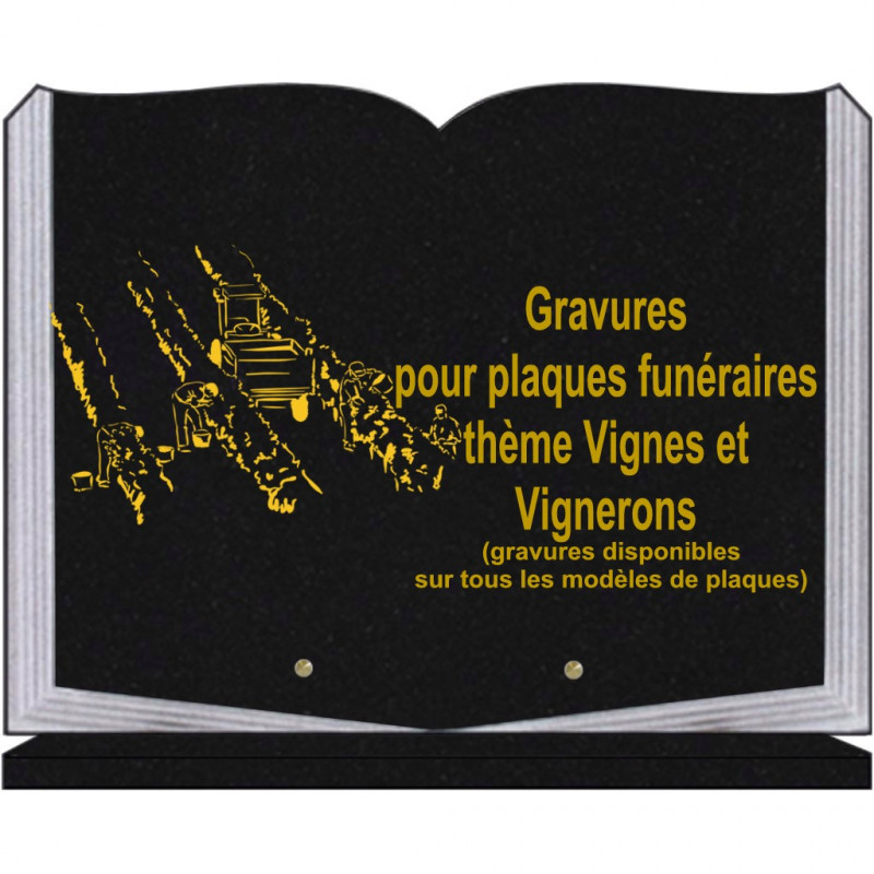 PLAQUE FUNÉRAIRE 30X40 LIVRE SUR SOCLE GRANIT VIGNES VIGNERONS