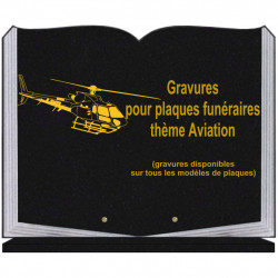 PLAQUE FUNÉRAIRE 35X45 LIVRE SUR SOCLE GRAVURE AVIONS